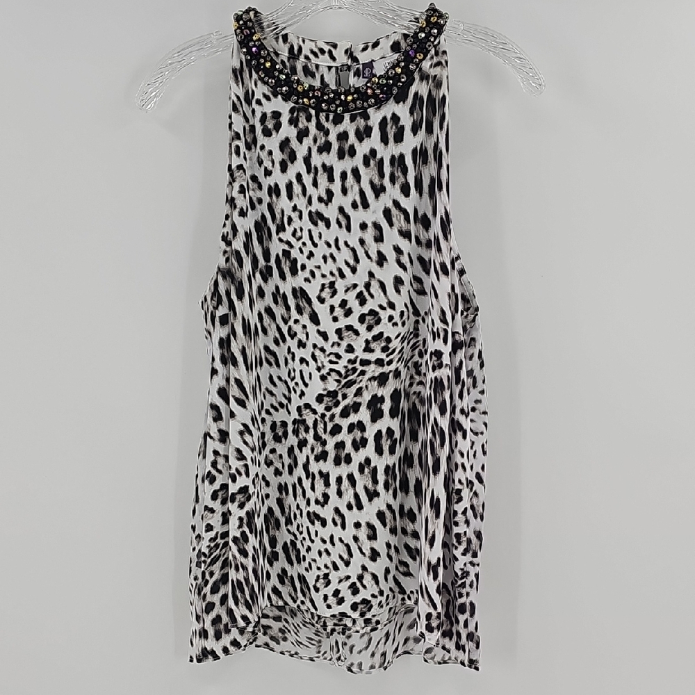 Jennifer Lopes Animal Print Sleeveless Top with Beaded Neckline Size Petite XL